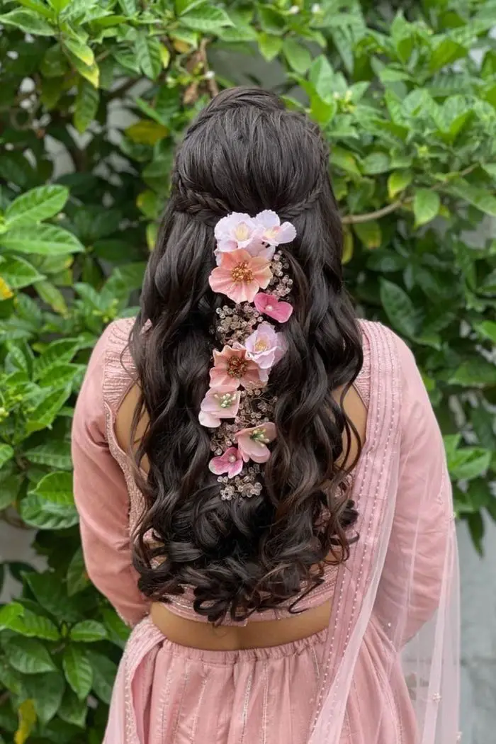 Dark Brown Half Up With Floral Hairpiece Dark Brown Half Up With Floral Hairpiece — Simple Bridesmaid Hairstyles Half Up