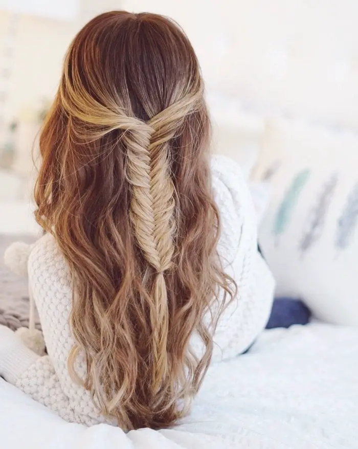 Light Brown Half Up With Fishtail Braid Light Brown Half Up With Fishtail Braid — Simple Bridesmaid Hairstyles Half Up