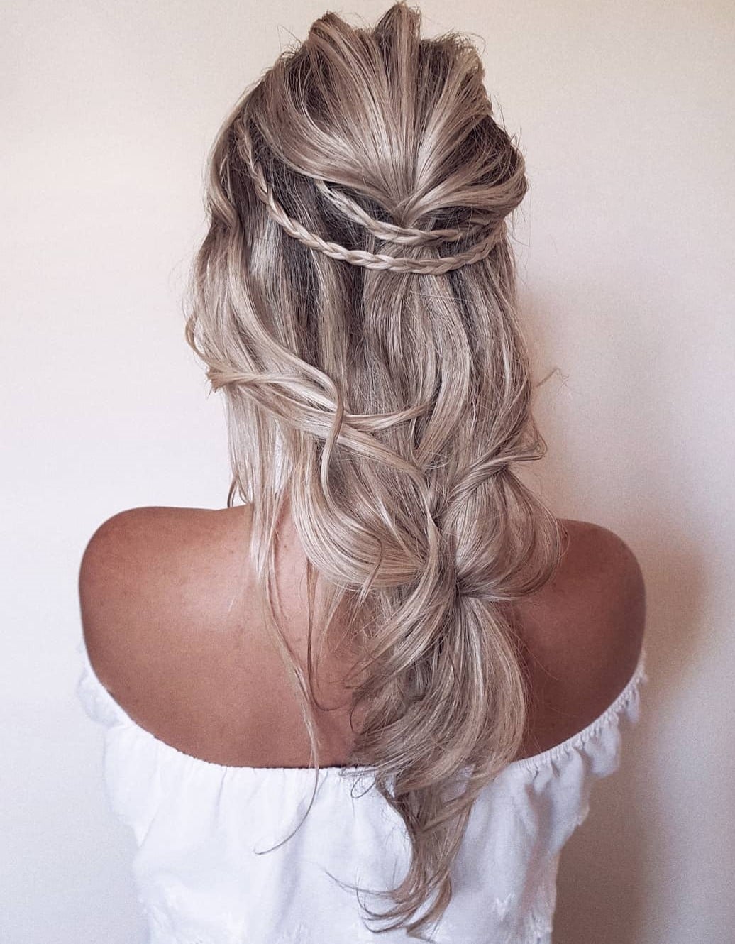 Mid-Back Blonde Half Up Braided Crown Mid-Back Blonde Half Up Braided Crown — Simple Bridesmaid Hairstyles Half Up