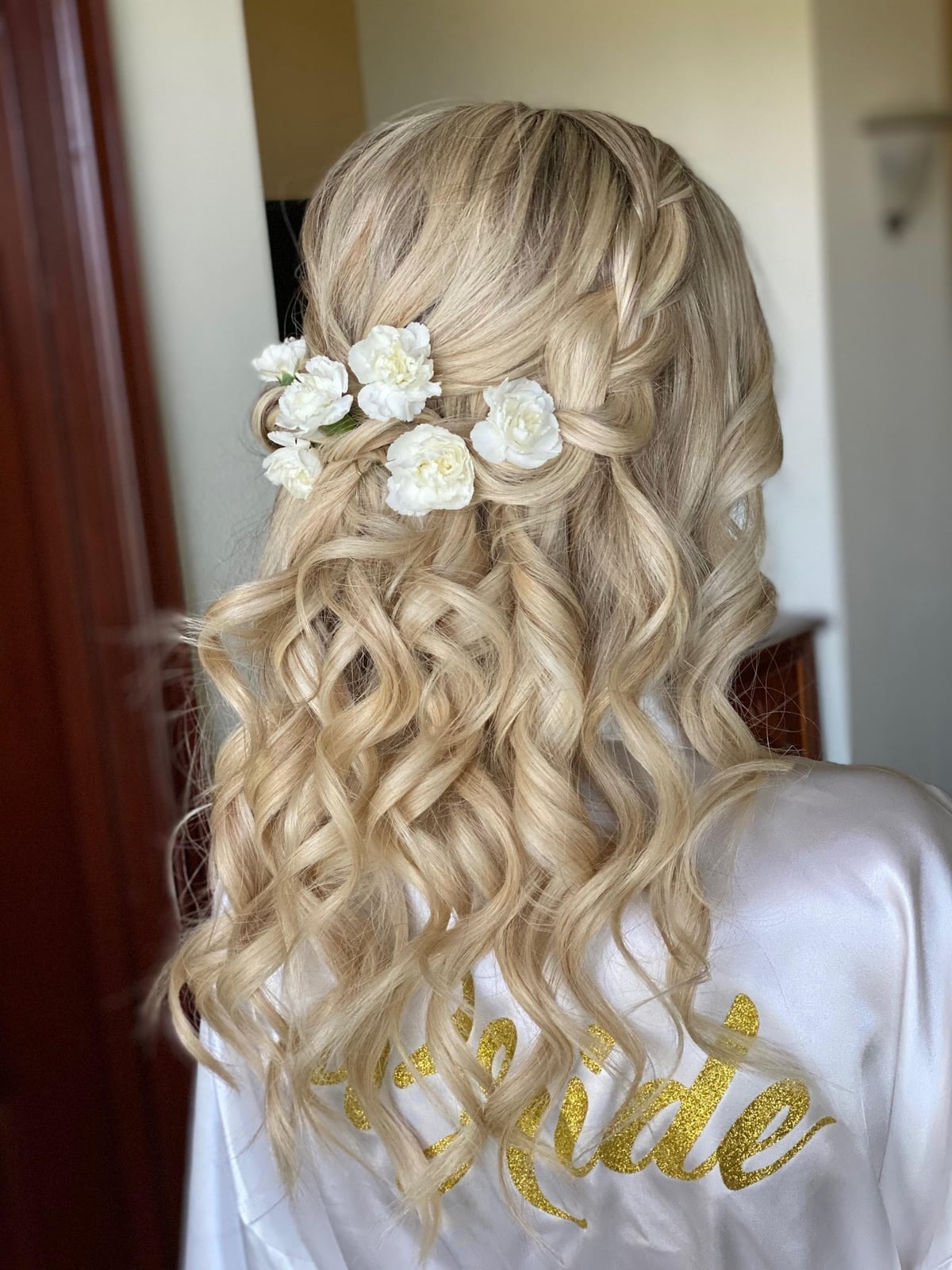 Blonde Half Up With Braids and Flowers Blonde Half Up With Braids and Flowers — Simple Bridesmaid Hairstyles Half Up