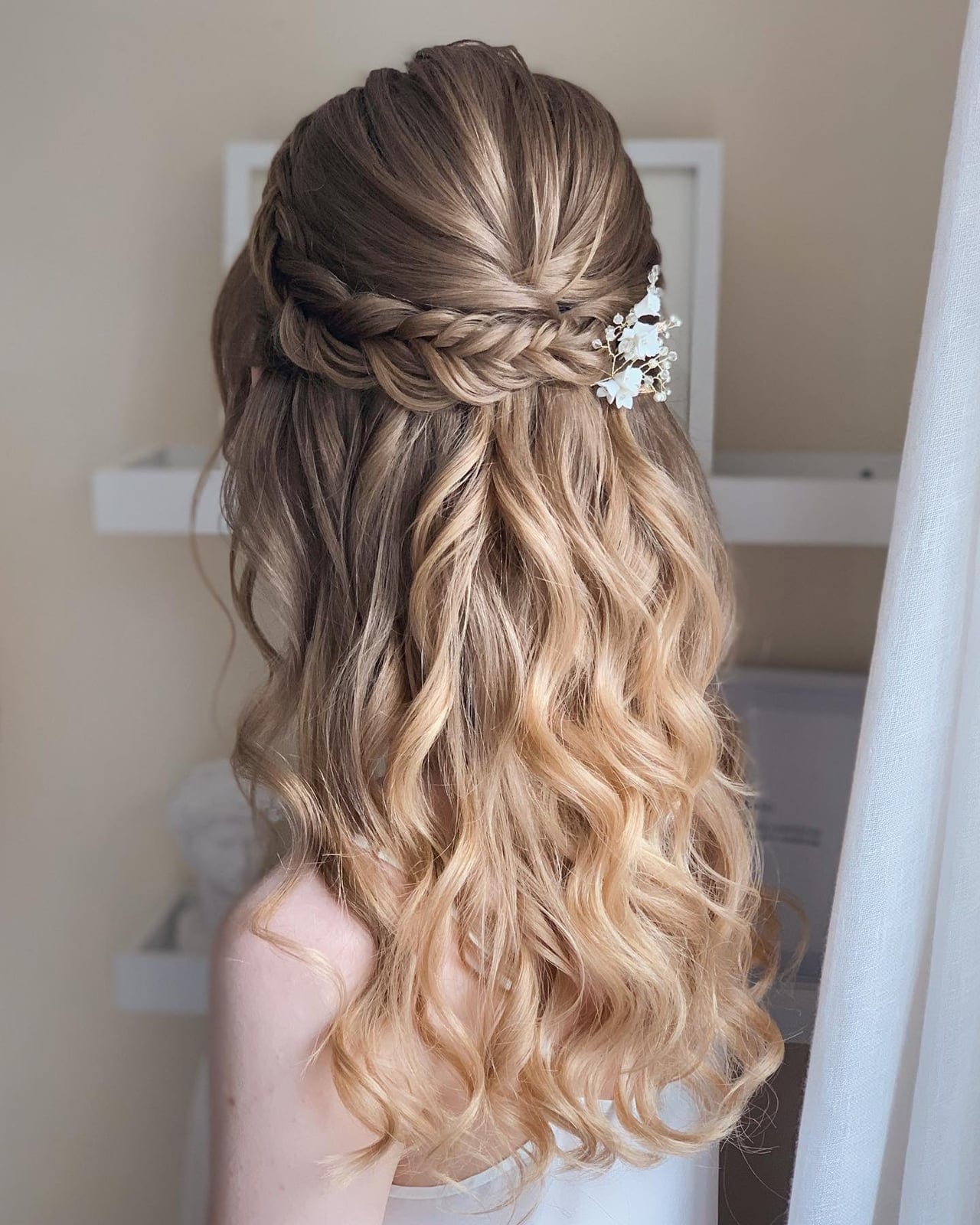 Mid-Back Blonde Half Up Braided Crown, Office-Safe Version Mid-Back Blonde Half Up Braided Crown, Office-Safe Version — Simple Bridesmaid Hairstyles Half Up