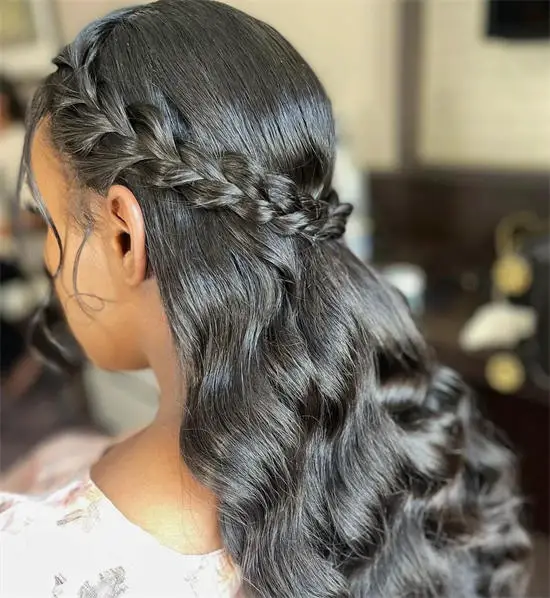 Mid-Back Black Half Up With Braid Mid-Back Black Half Up With Braid — Simple Bridesmaid Hairstyles Half Up