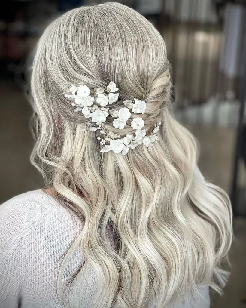 Platinum Blonde Half Up With Braided Detail Platinum Blonde Half Up With Braided Detail — Simple Bridesmaid Hairstyles Half Up