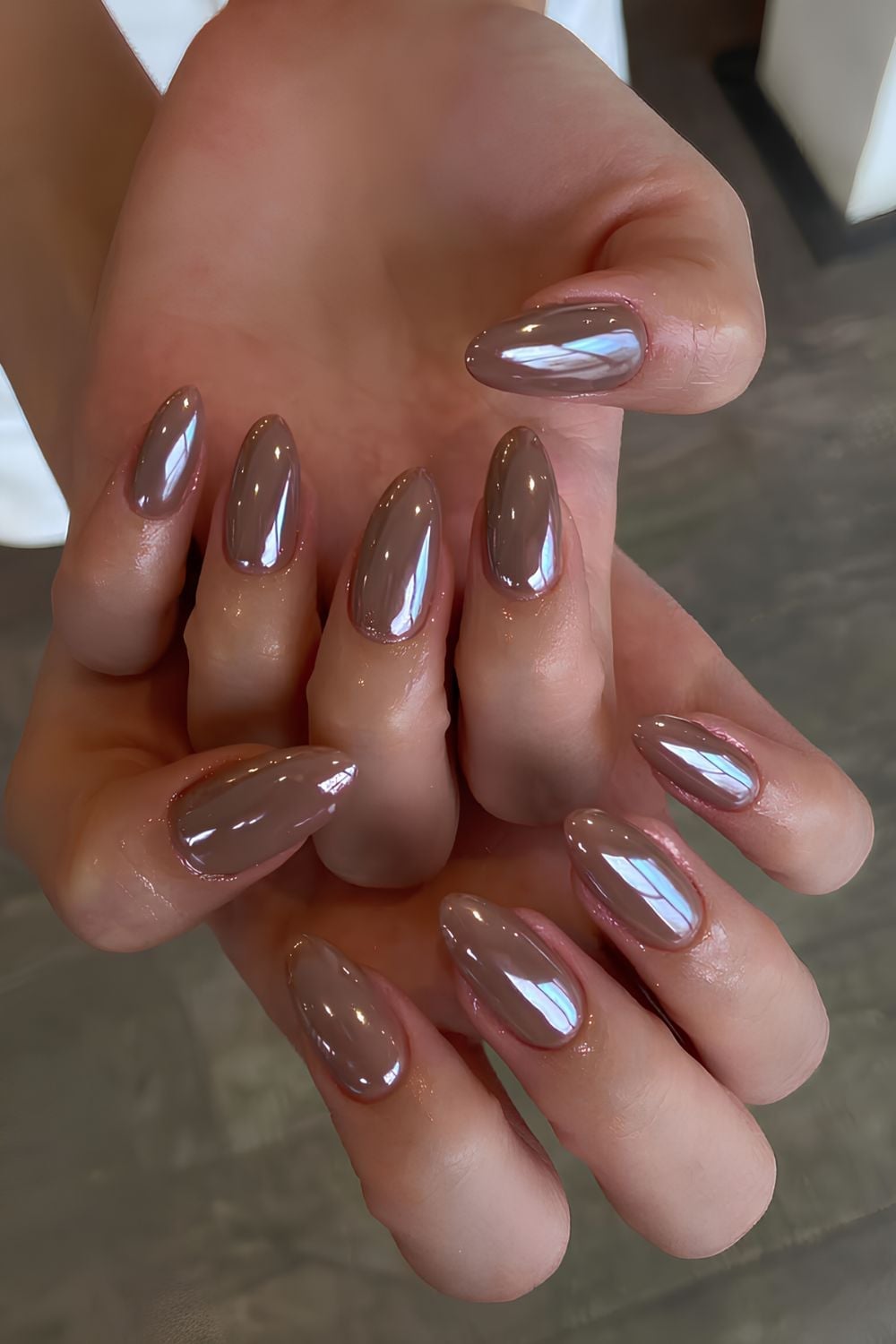 Warm Brown Chrome Mirror Almond Nails — Simple Brown Chrome Nails