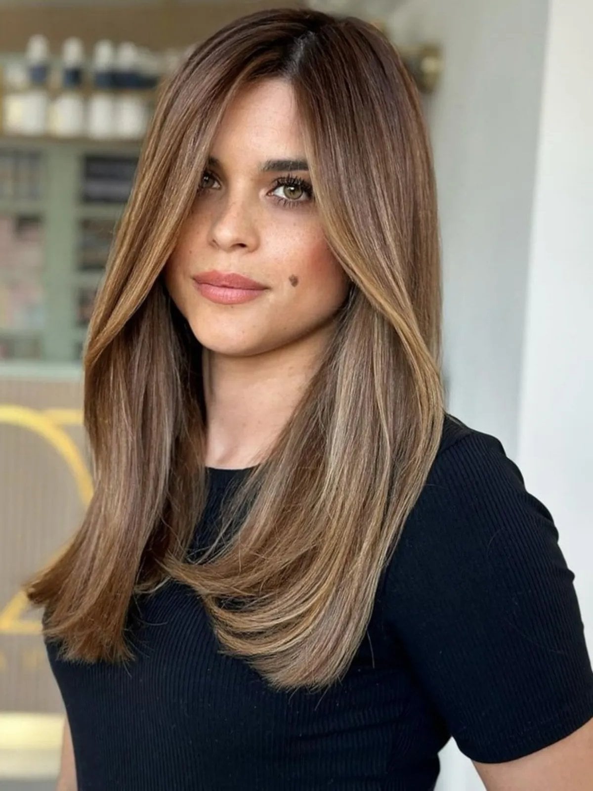 Collarbone Light Brown With Face-Framing Layers, Close-Up Take Collarbone Light Brown With Face-Framing Layers, Close-Up Take — Simple Brown Highlights