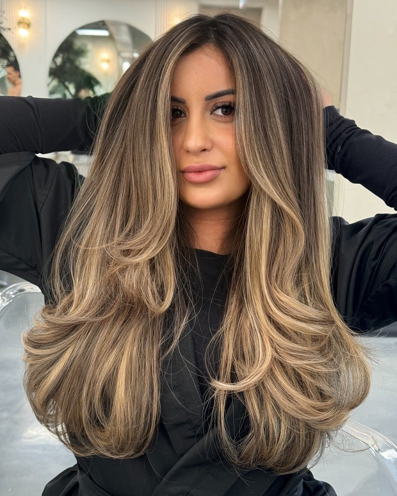 Long Dark Brown With Curtain Bangs And Natural Highlights Long Dark Brown With Curtain Bangs And Natural Highlights — Simple Brown Highlights