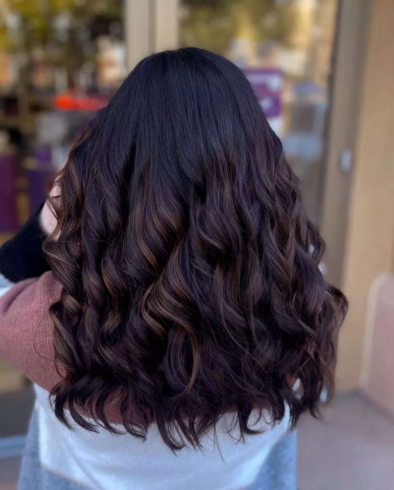 Back View Dark Brunette With Subtle Highlights — Simple Brunette Highlights