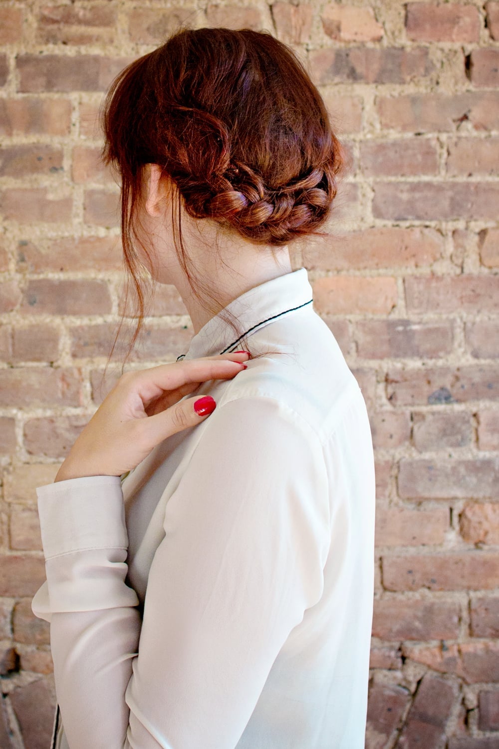 Auburn Braided Bun With Loose Tendrils Auburn Braided Bun With Loose Tendrils — Simple Bun Braids