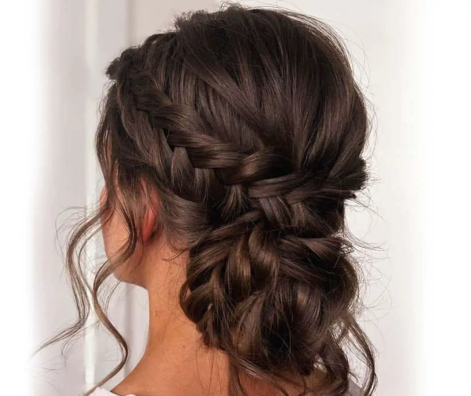 Dark Brown Braided Updo With Loose Waves Dark Brown Braided Updo With Loose Waves — Simple Bun Braids