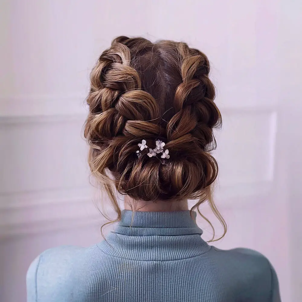 Light Brown Braided Bun With Decorative Pins Light Brown Braided Bun With Decorative Pins — Simple Bun Braids