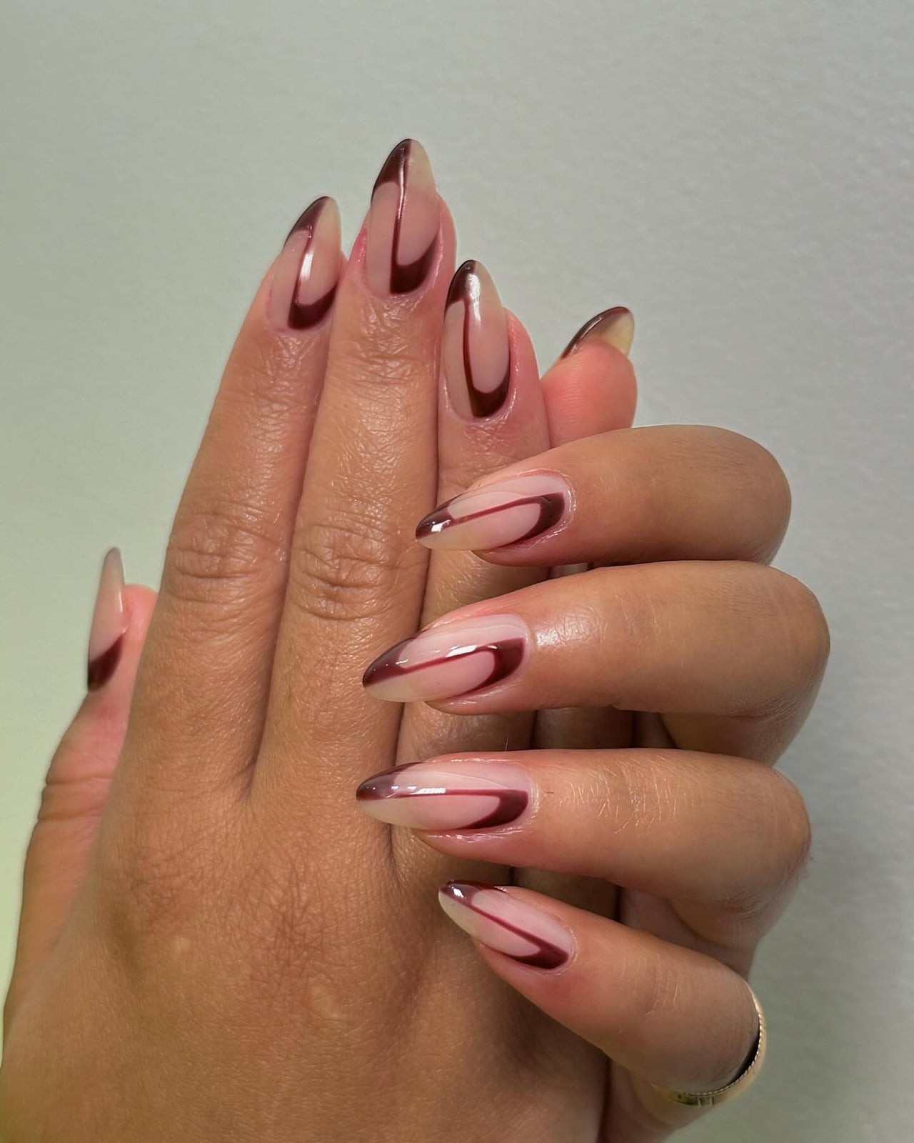 Sharp Almond Burgundy French Lines — Simple Burgundy Nails Art