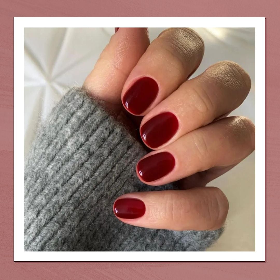 Short Oval Deep Burgundy Nails — Simple Burgundy Nails Art