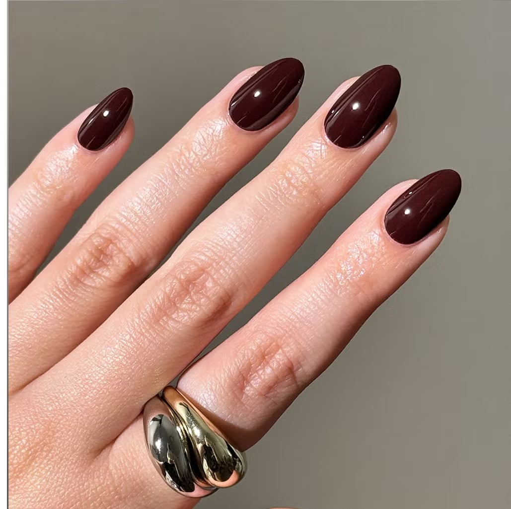 Medium Oval Deep Glossy Burgundy — Simple Burgundy Nails Art