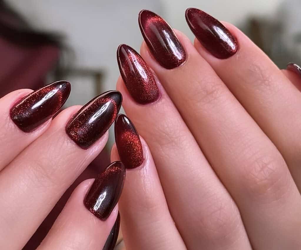 Long Almond Vibrant Burgundy — Simple Burgundy Nails Art