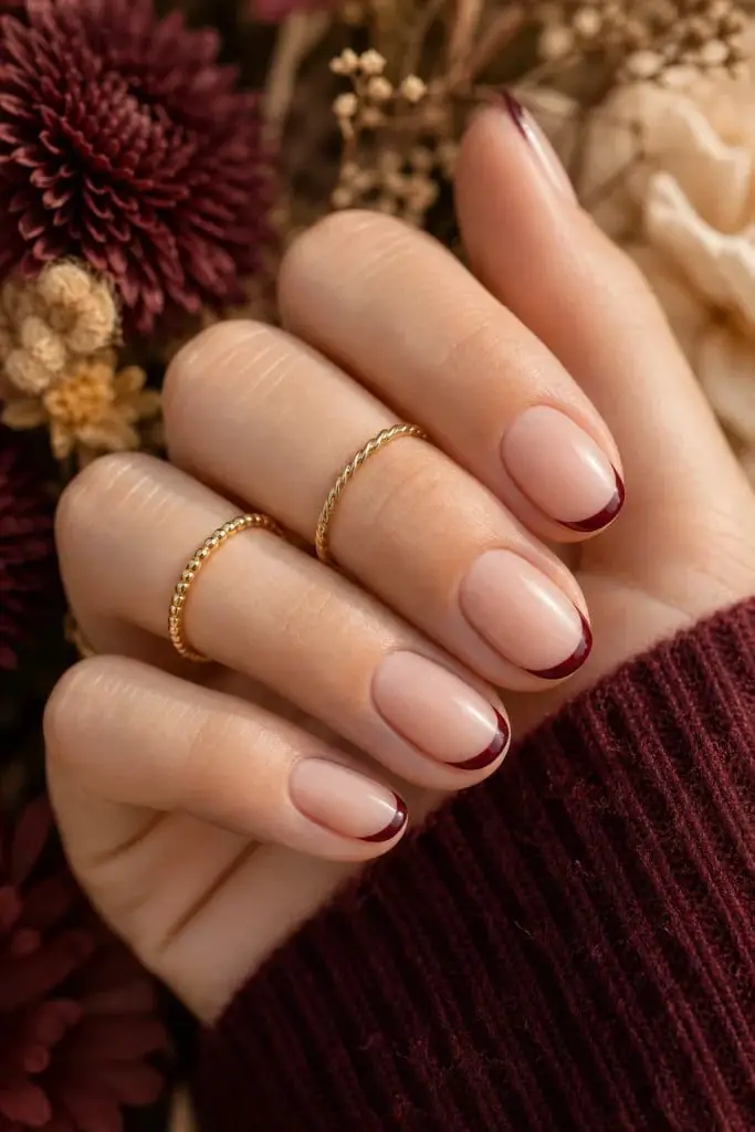 Medium Almond Burgundy French Nails — Simple Burgundy Nails Art
