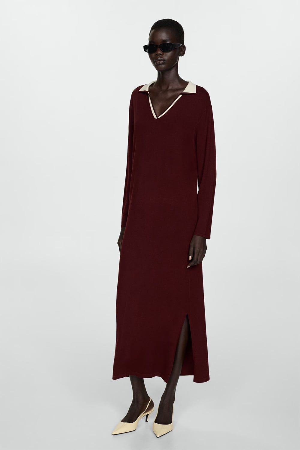 Burgundy Knit Polo Collar Dress Burgundy Knit Polo Collar Dress — Simple Burgundy Outfits for Women