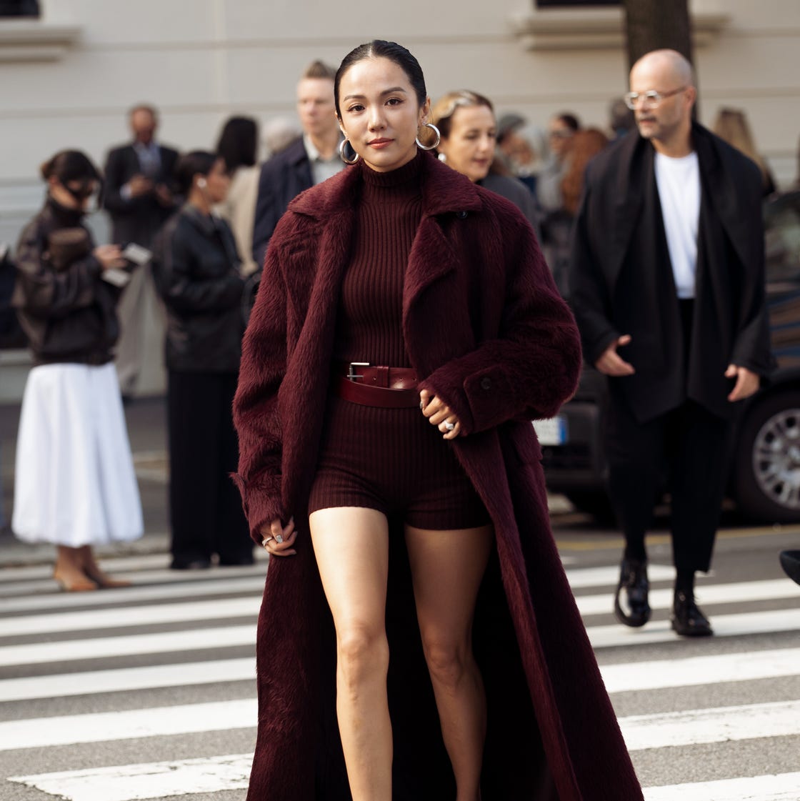 Textured Burgundy Knit Set and Long Coat Textured Burgundy Knit Set and Long Coat — Simple Burgundy Outfits for Women