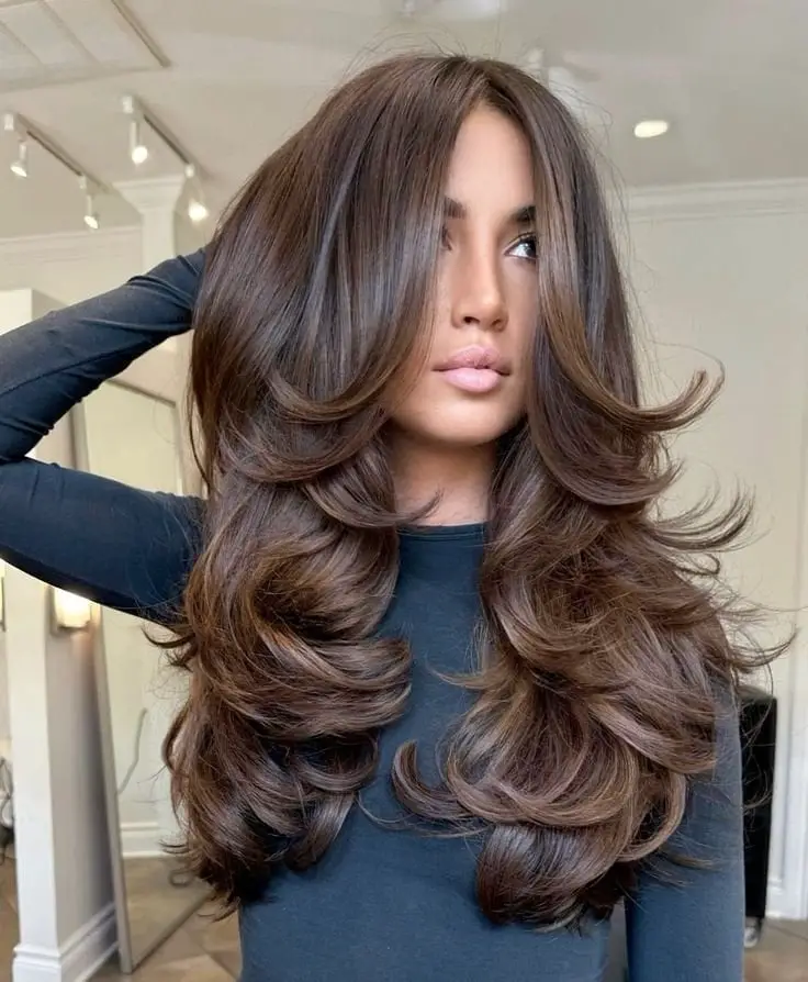 Voluminous Butterfly With Dark Brown Base Voluminous Butterfly With Dark Brown Base — Simple Butterfly Haircut