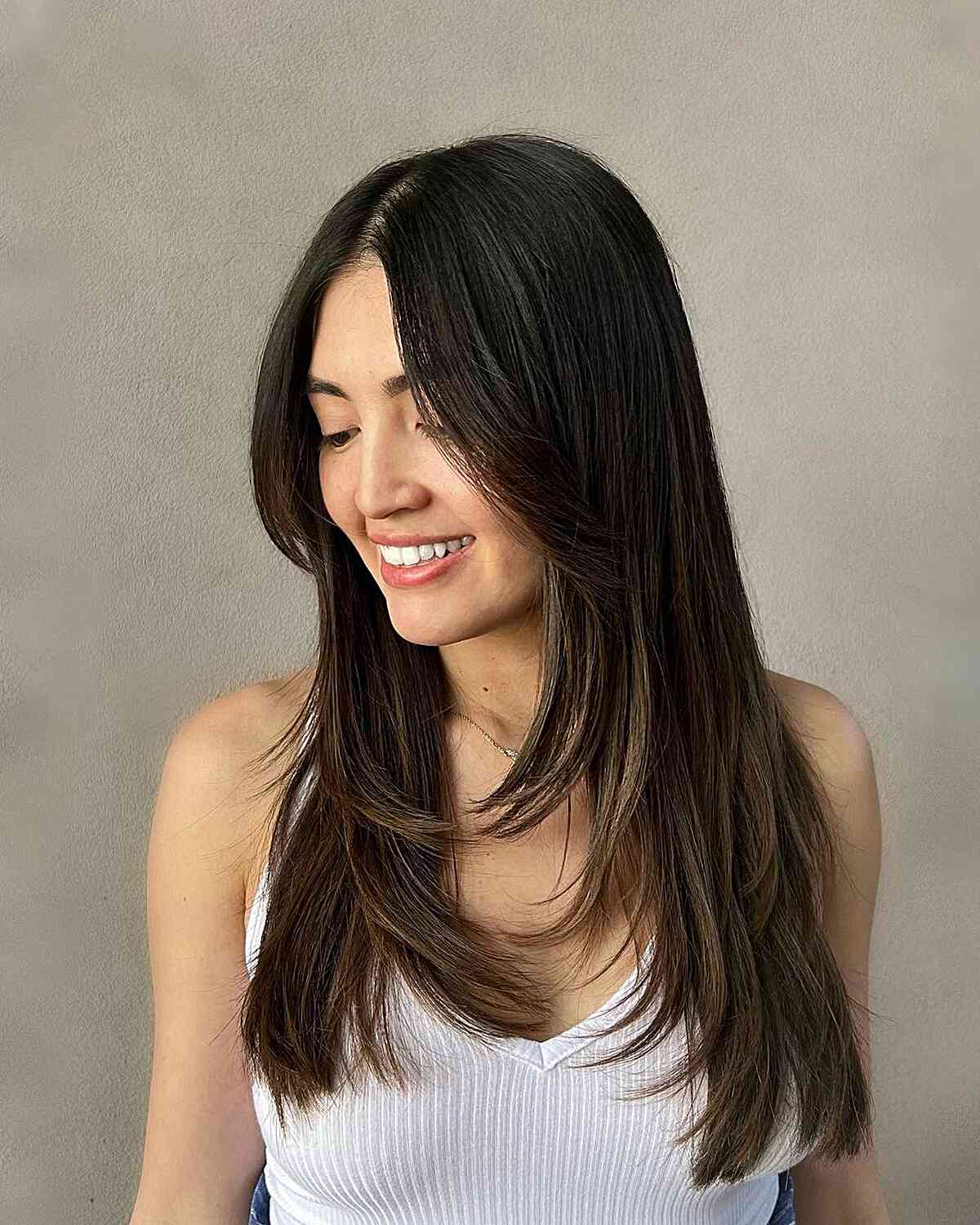 Mid-Back Butterfly With Layered Blowout Mid-Back Butterfly With Layered Blowout — Simple Butterfly Haircut