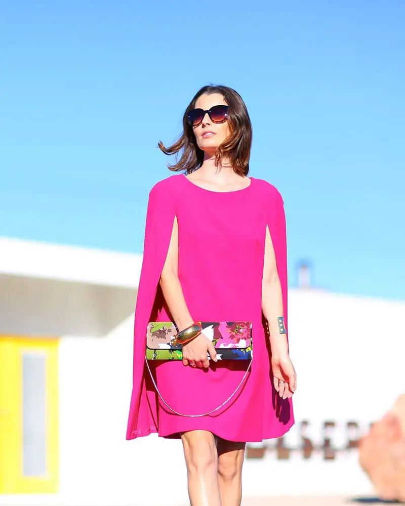 Hot Pink A-Line Dress with Cape Sleeves Hot Pink A-Line Dress with Cape Sleeves — Simple Cape Outfits