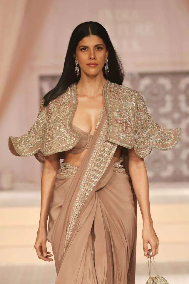 Embroidered Cape Jacket Over Sari Embroidered Cape Jacket Over Sari — Simple Cape Outfits