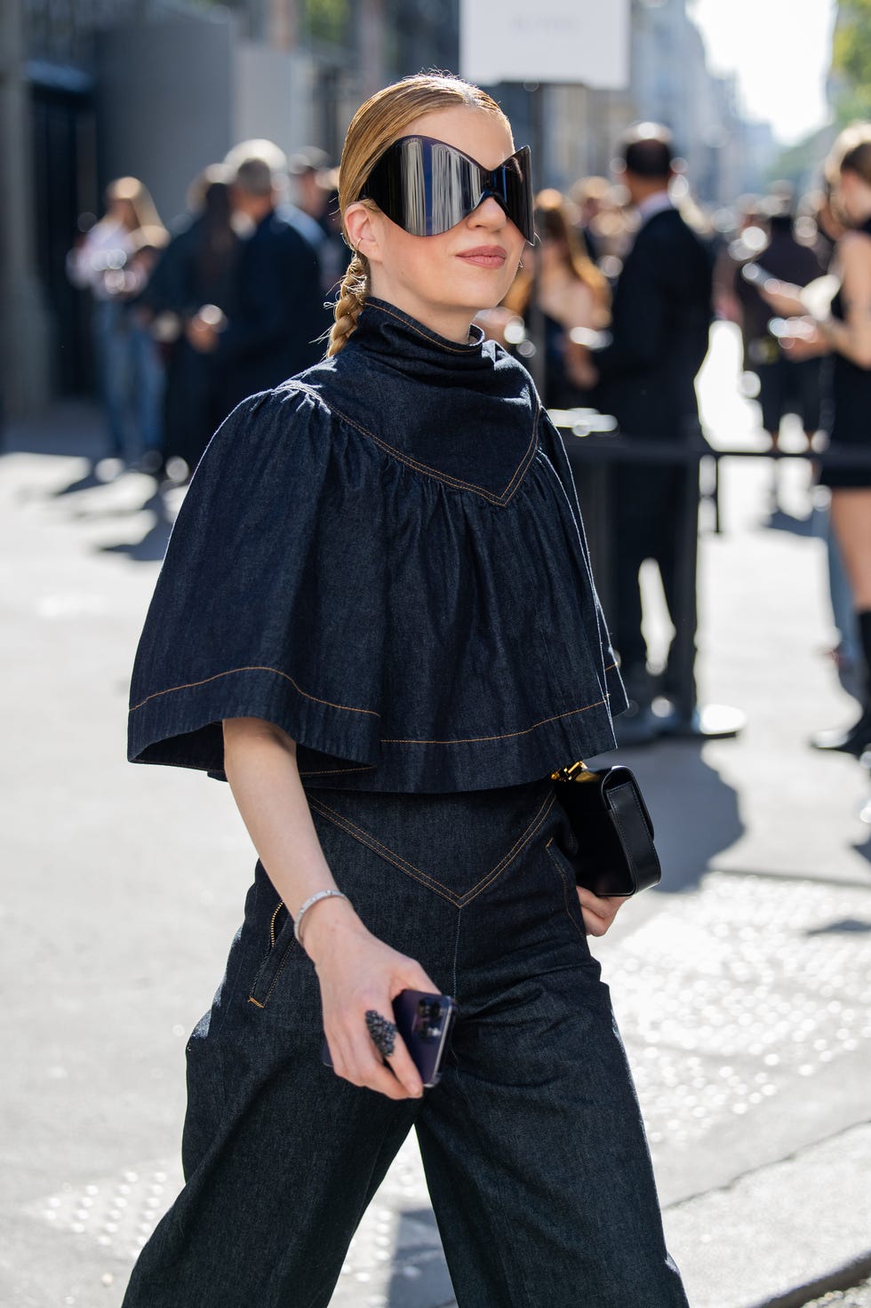 Denim Cape Top and Wide-Leg Trousers Denim Cape Top and Wide-Leg Trousers — Simple Cape Outfits