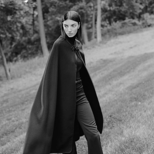Dramatic Floor-Length Cape Over Trousers Dramatic Floor-Length Cape Over Trousers — Simple Cape Outfits