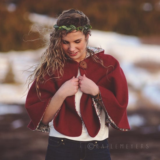 Red Wool Cape with Floral Lining Red Wool Cape with Floral Lining — Simple Cape Outfits