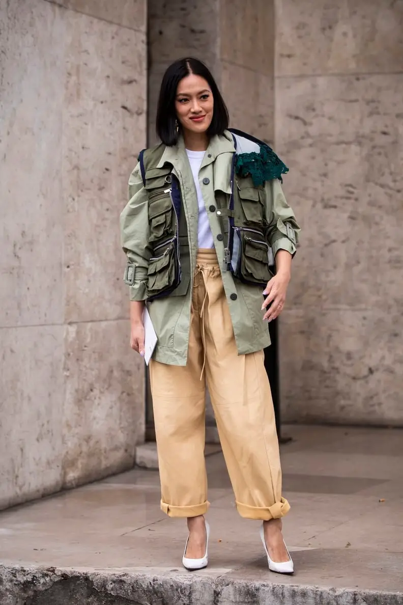 Khaki Wide Leg Cargo Pants With Utility Vest — Simple Cargo Pants Outfits