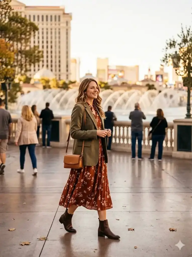 Olive Green Blazer Over Floral Print Dress Olive Green Blazer Over Floral Print Dress — Simple Casino Outfits