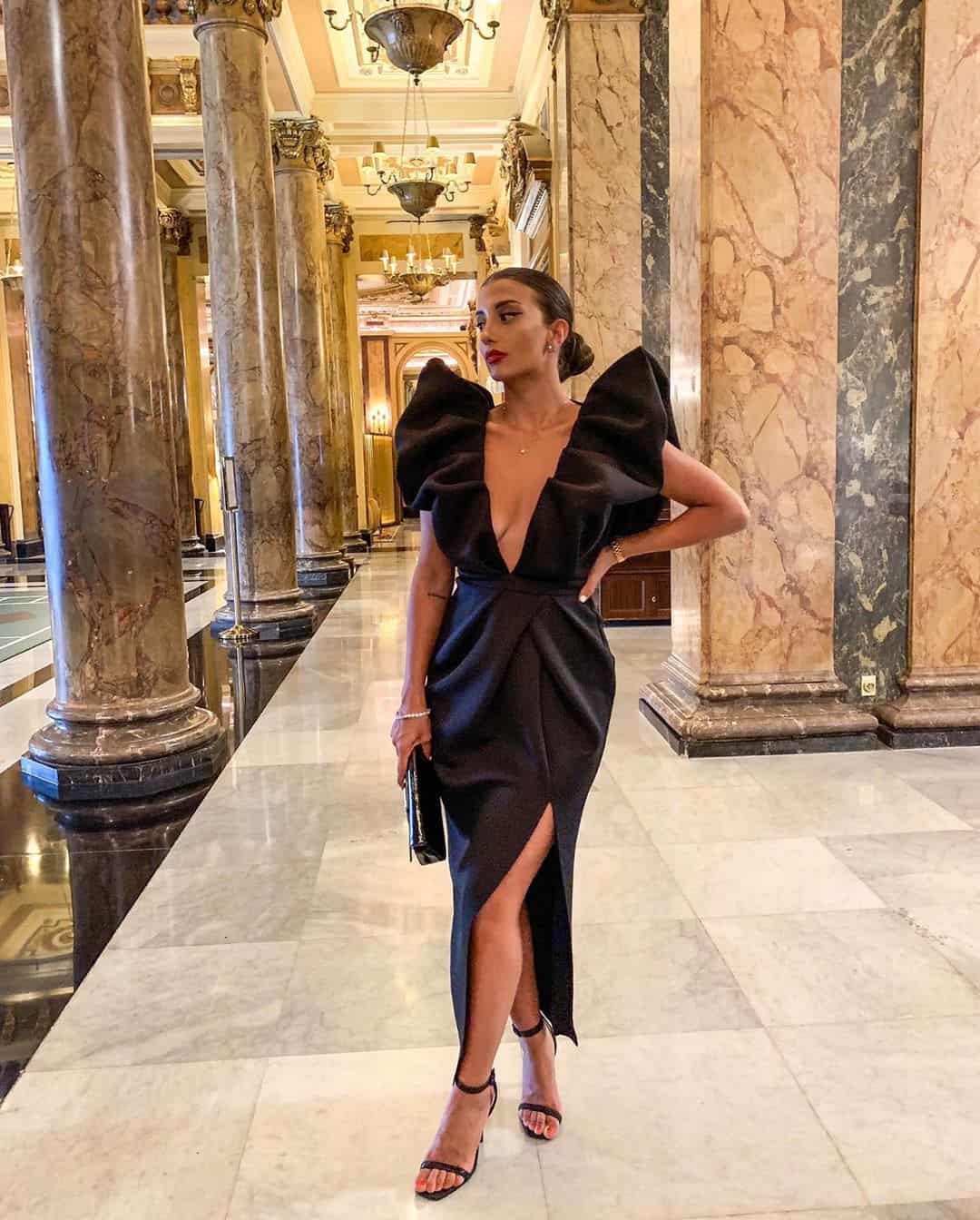 Dramatic Puff Sleeve Gown with High Slit Dramatic Puff Sleeve Gown with High Slit — Simple Casino Outfits