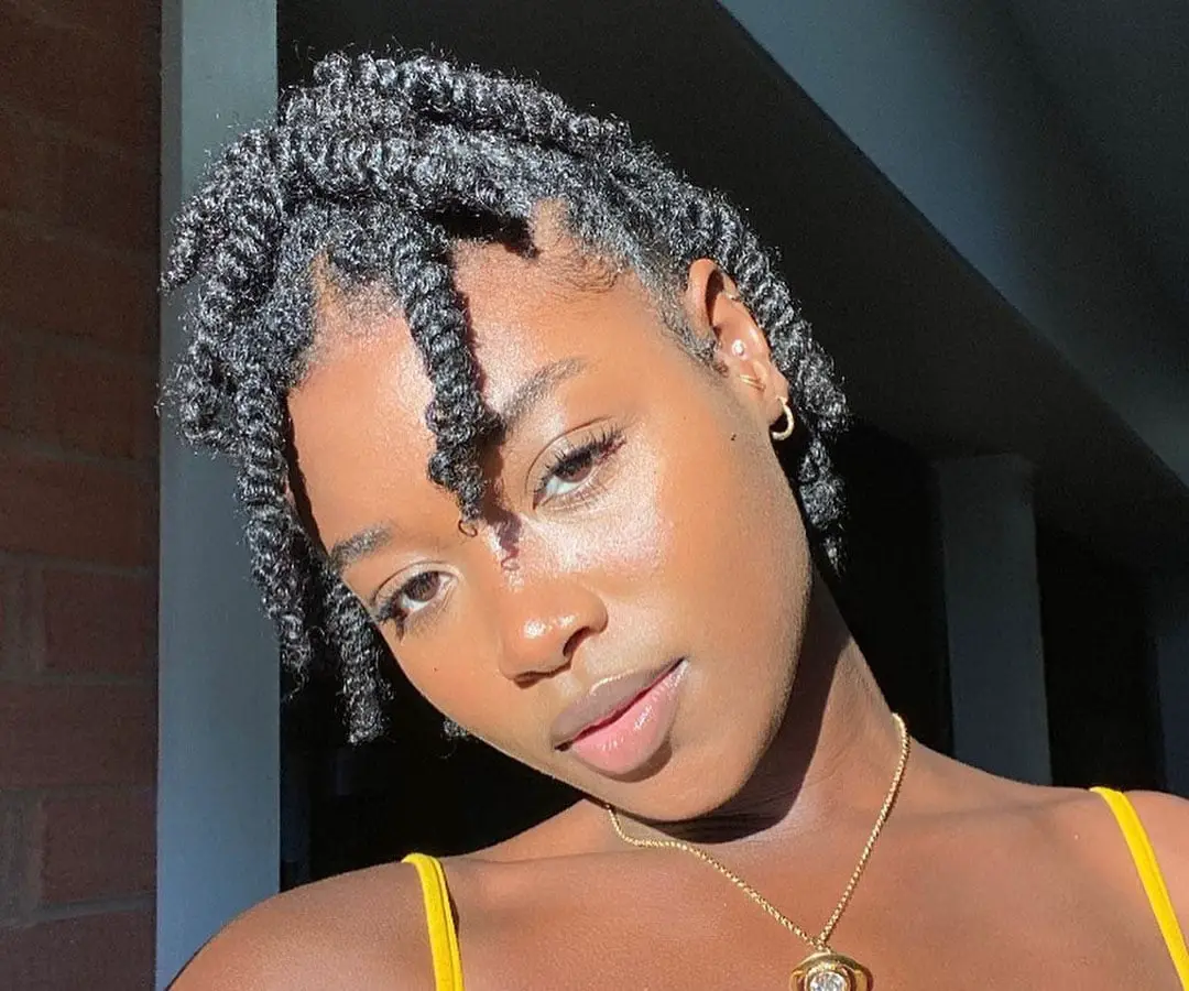 Short Coily Twists With Forward Bangs Short Coily Twists With Forward Bangs — Simple Casual Hairstyles