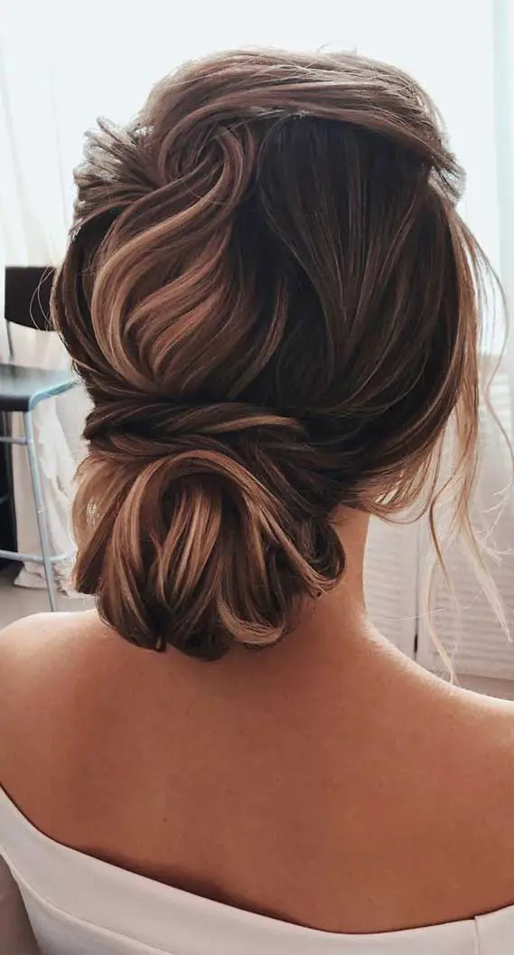 Twisted Low Updo With Dark Brown Balayage Twisted Low Updo With Dark Brown Balayage — Simple Casual Updo