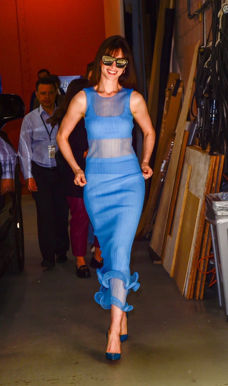 Blue Ribbed Knit Set With Sheer Overlay Blue Ribbed Knit Set With Sheer Overlay — Simple Celebrities Dresses