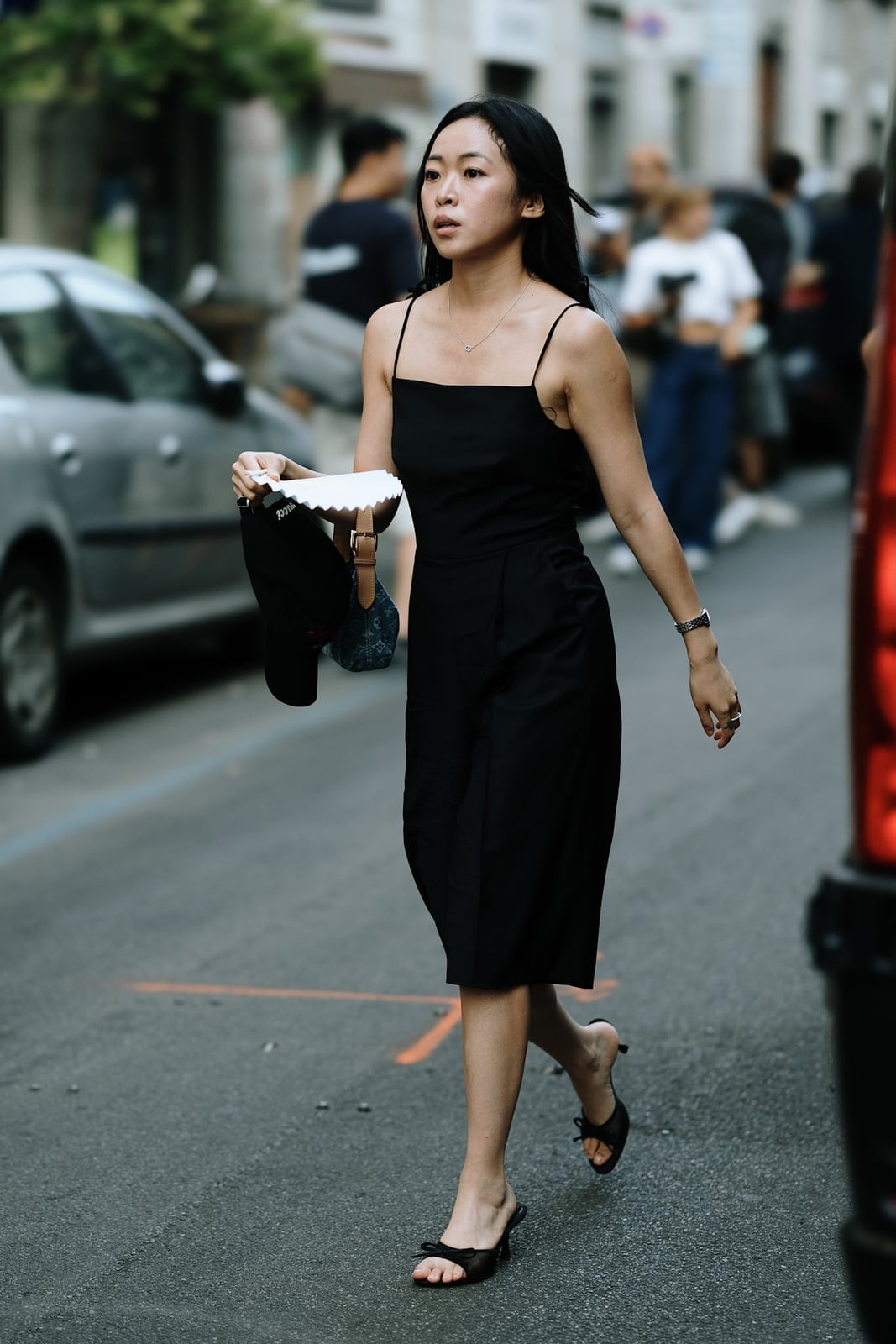 Minimalist Black Linen-Like Slip Dress Minimalist Black Linen-Like Slip Dress — Simple Celebrities Dresses