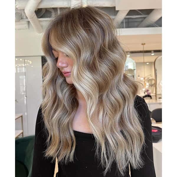 Mid-Back Dimensional Balayage — Simple Champagne Blonde