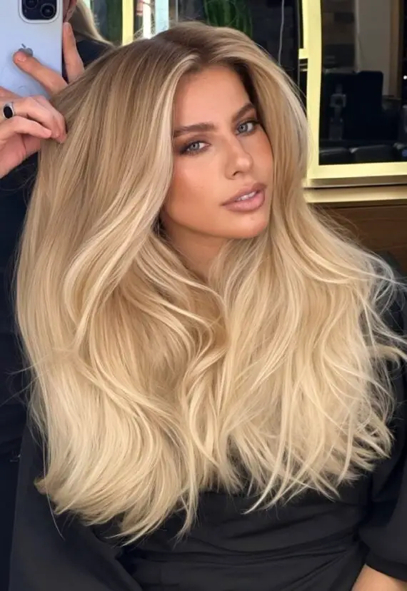 Mid-Back Ash Blonde With Root Shadow — Simple Champagne Blonde