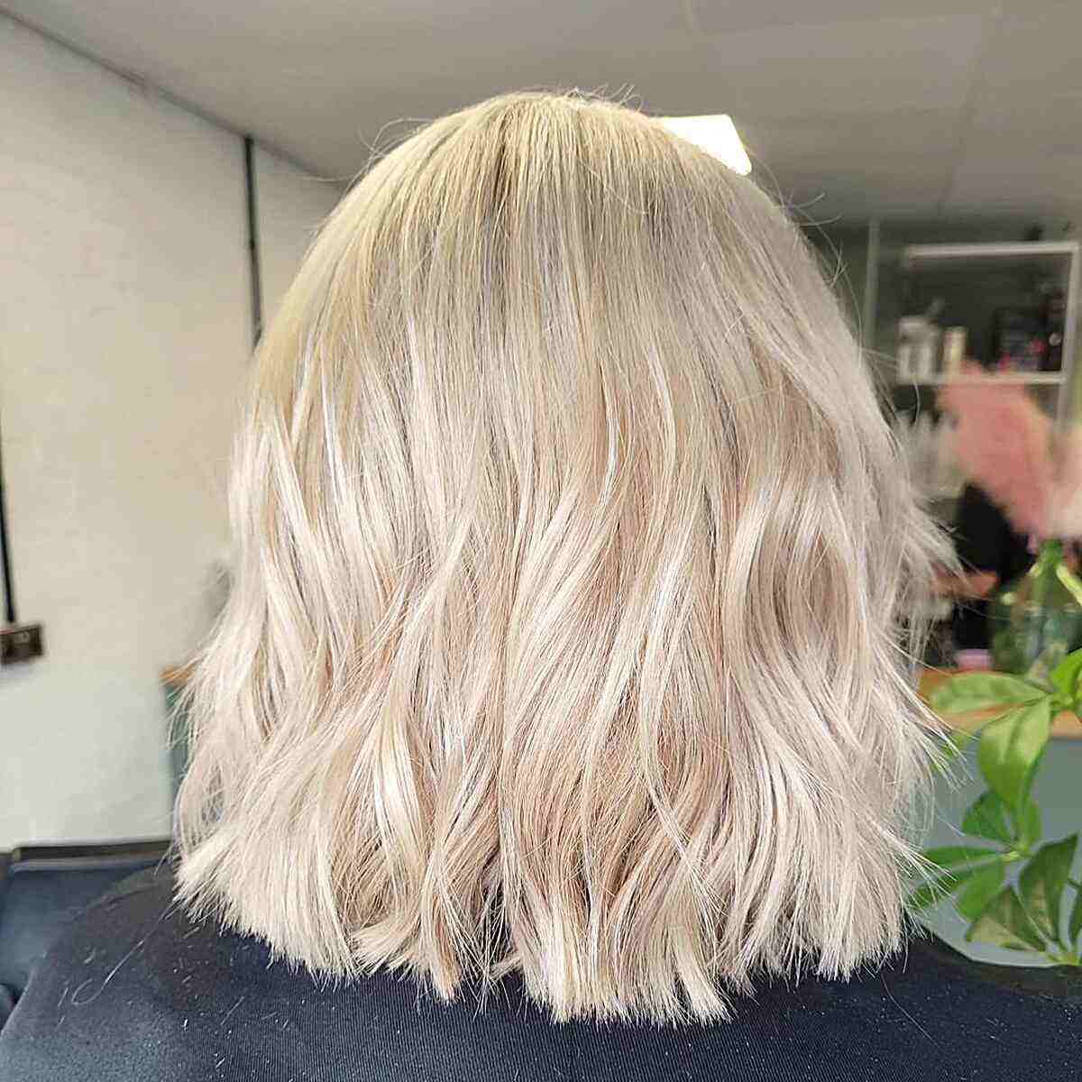 Chin Length Ash Blonde Bob — Simple Champagne Blonde