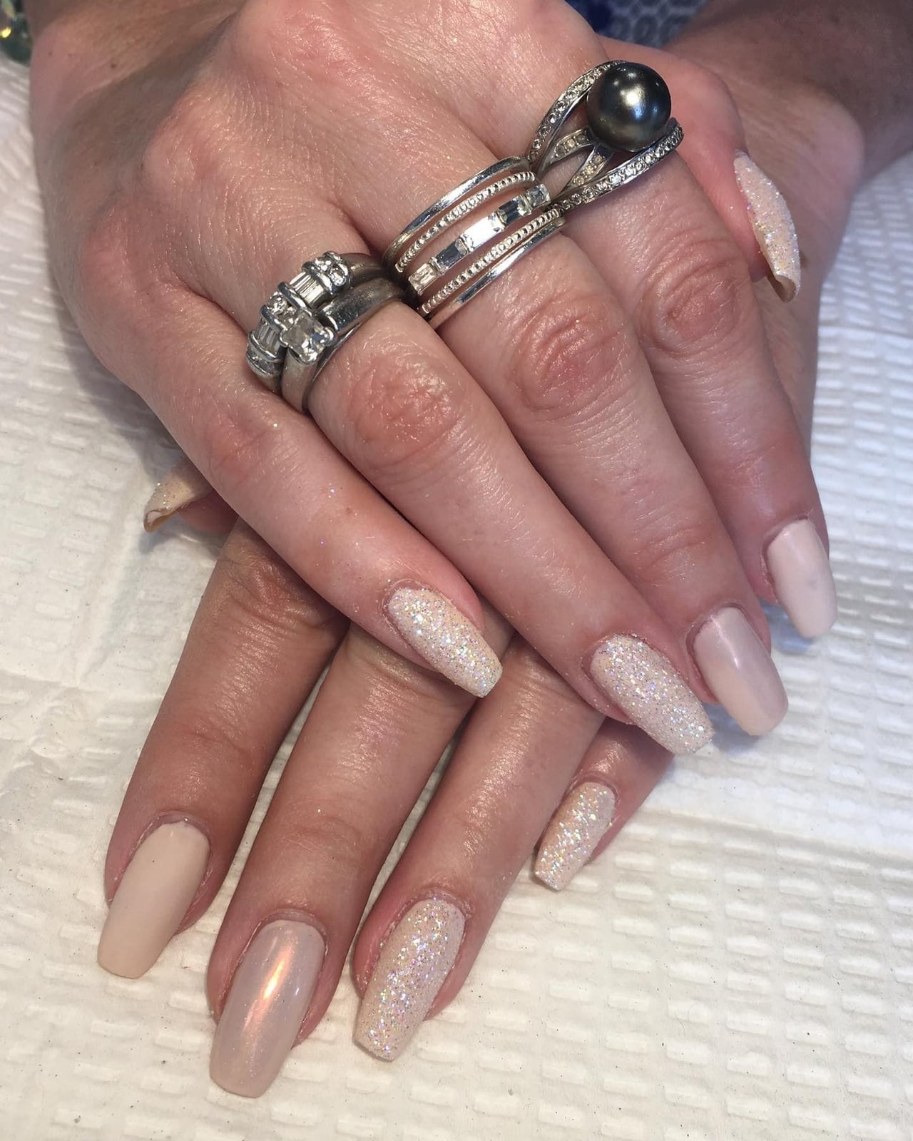 Long Coffin Mix Finish Nails Long Coffin Mix Finish Nails — Simple Champagne Nails