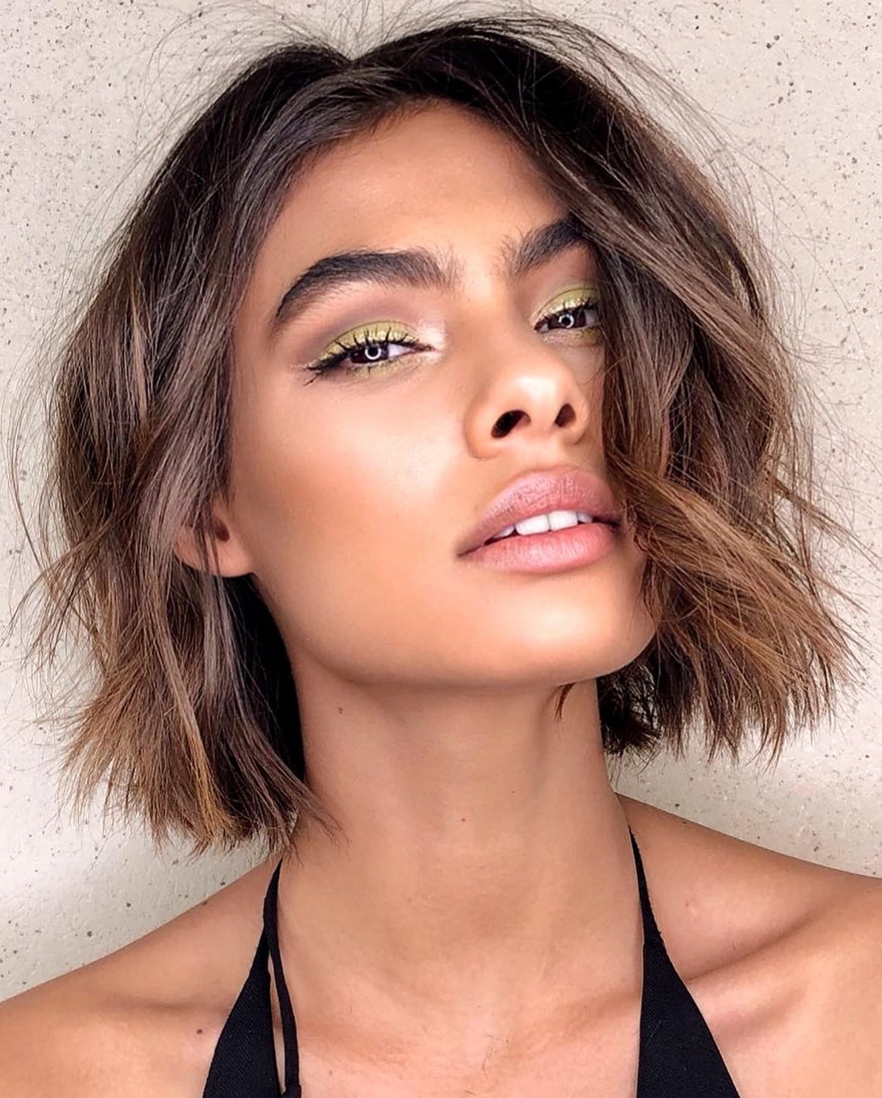 Textured Bob With Curtain Bangs Textured Bob With Curtain Bangs — Simple Chin Length Bob
