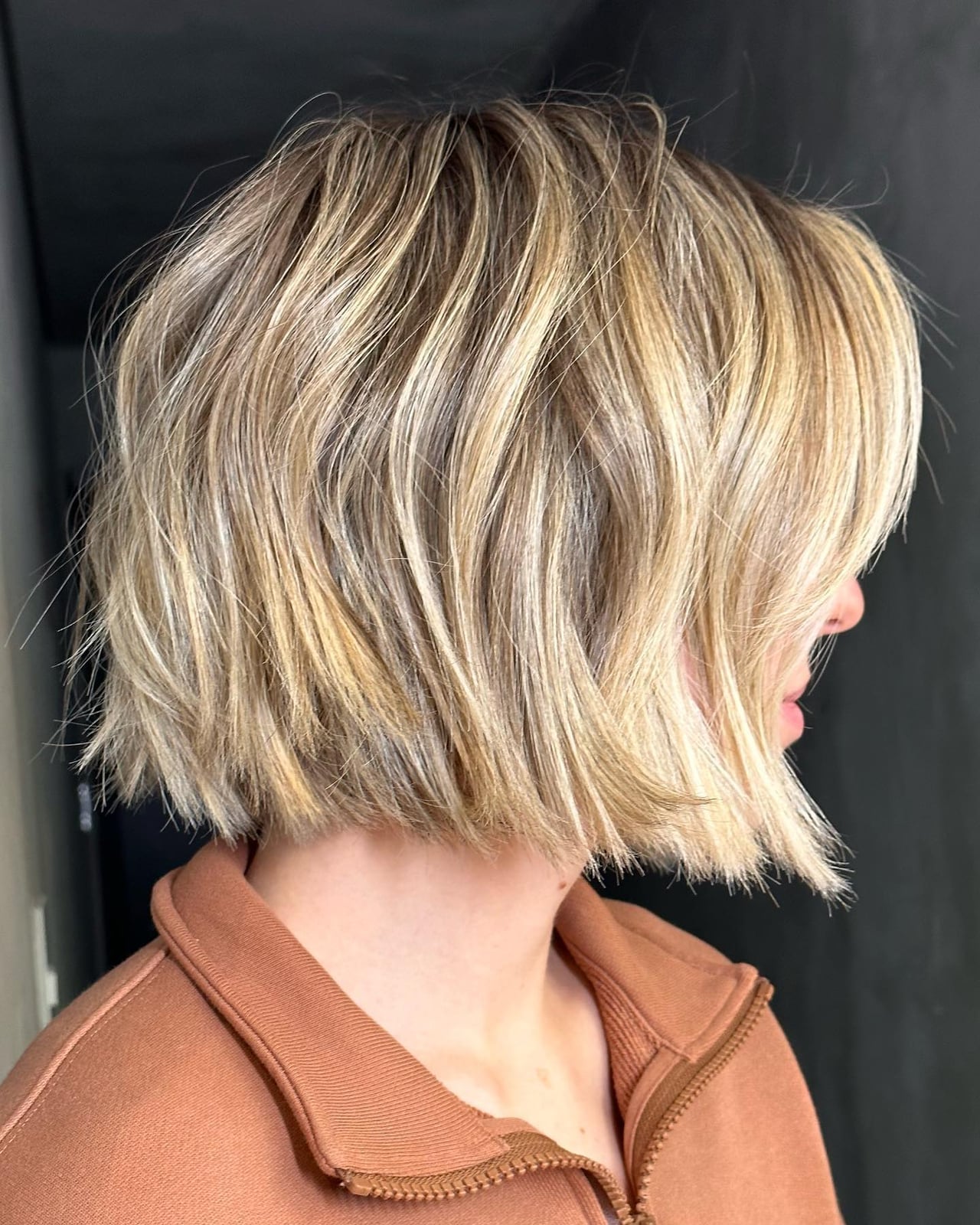Textured Wavy Blonde Bob Textured Wavy Blonde Bob — Simple Chin Length Bob