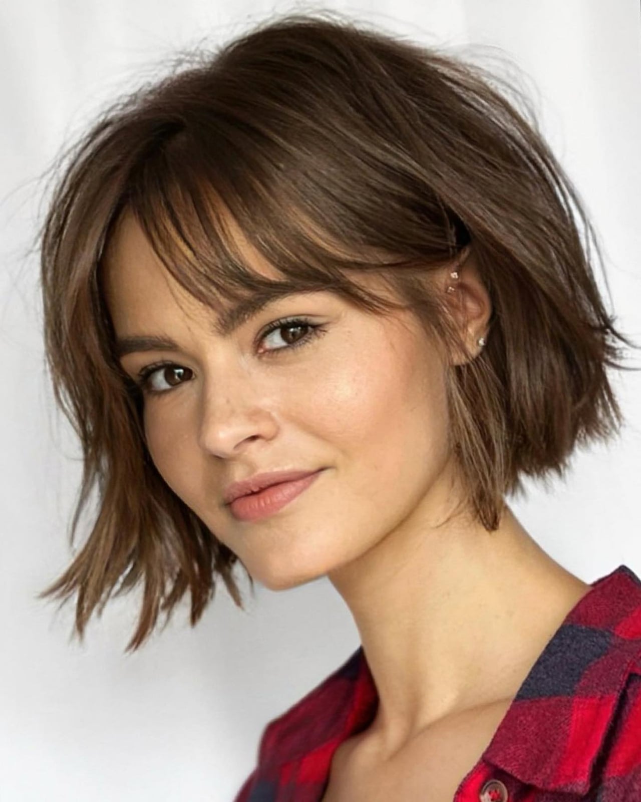 Layered Chin Length Bob With Wispy Bangs Layered Chin Length Bob With Wispy Bangs — Simple Chin Length Bob