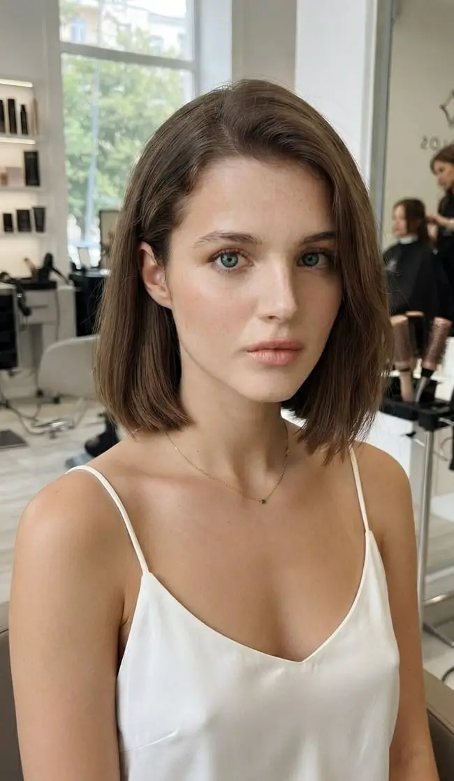 Medium Brown Bob With Subtle Face Framing Medium Brown Bob With Subtle Face Framing — Simple Chin Length Bob
