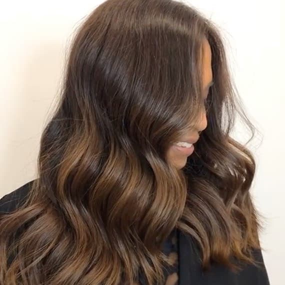 Mid-Back Wavy Blowout With Lighter Balayage Mid-Back Wavy Blowout With Lighter Balayage — Simple Chocolate Balayage