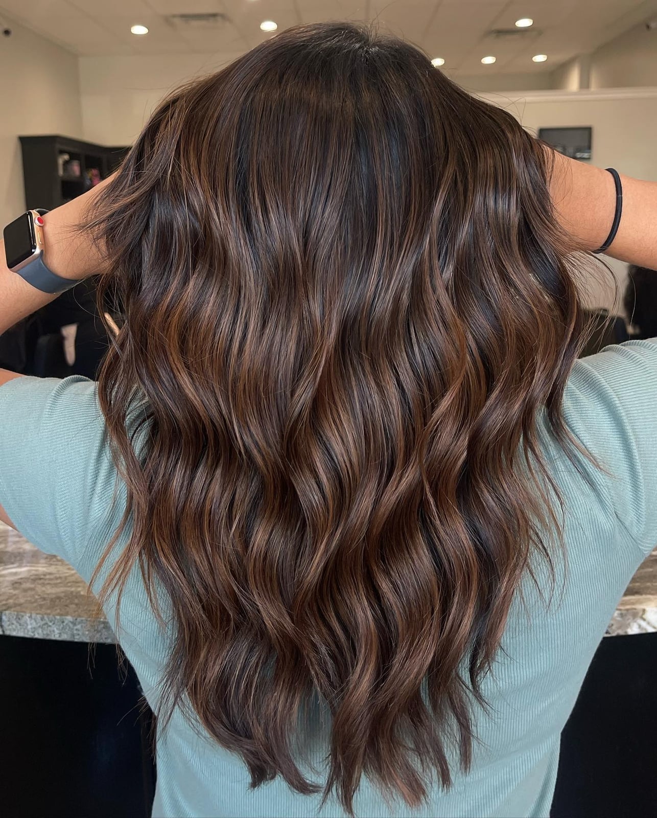 Mid-Back Chocolate Brown With Balayage Highlights Mid-Back Chocolate Brown With Balayage Highlights — Simple Chocolate Balayage