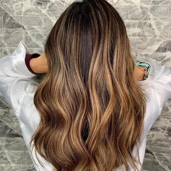 Mid-Back Dark Chocolate With Caramel Balayage Mid-Back Dark Chocolate With Caramel Balayage — Simple Chocolate Balayage