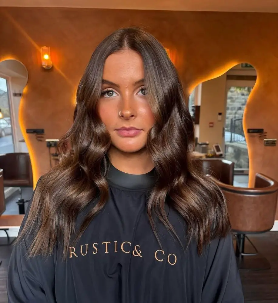 Deep Chocolate Collarbone With Soft Waves — Simple Chocolate Highlights