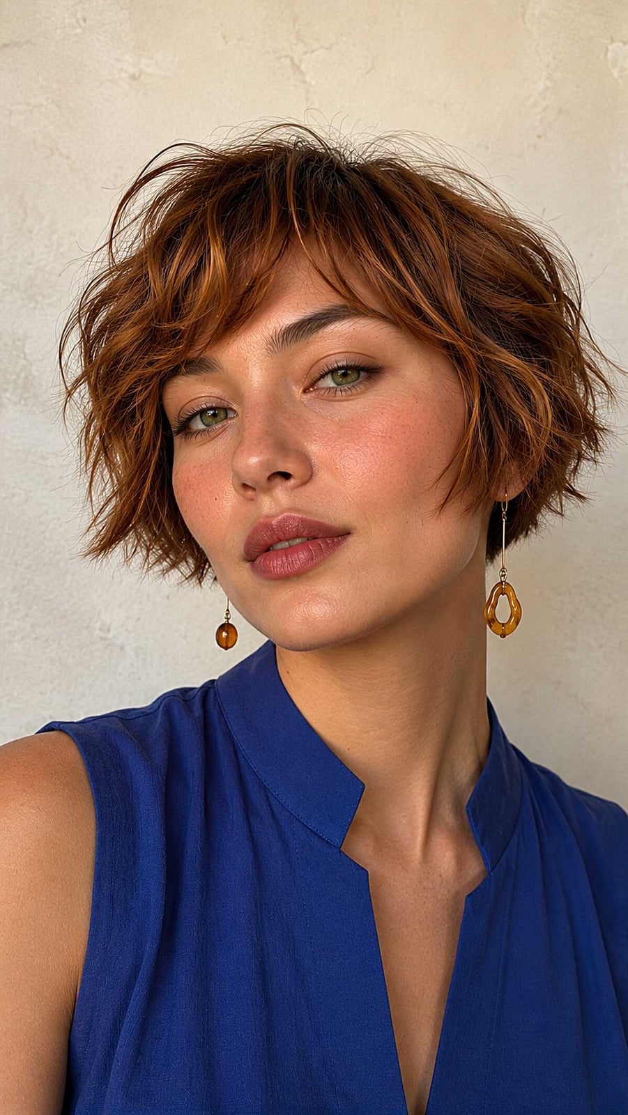 Short Choppy Bob With Wispy Bangs and Copper Tones Short Choppy Bob With Wispy Bangs and Copper Tones — Simple Choppy Bob Hairstyles