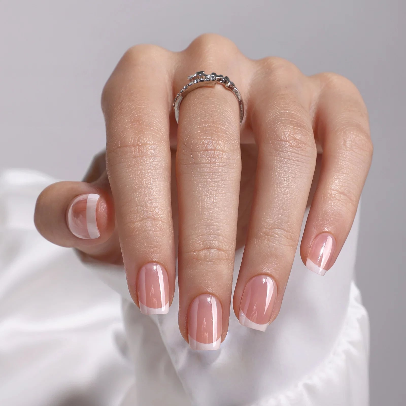 Short Square Nails With Subtle Chrome French Tips Short Square Nails With Subtle Chrome French Tips — Simple Chrome French Tip Nails