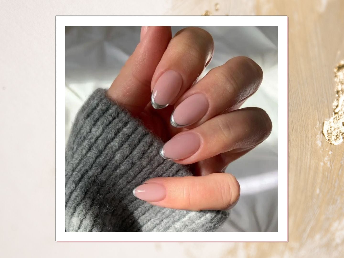 Short Oval Nails With Silver Chrome Micro Tip Short Oval Nails With Silver Chrome Micro Tip — Simple Chrome French Tip Nails